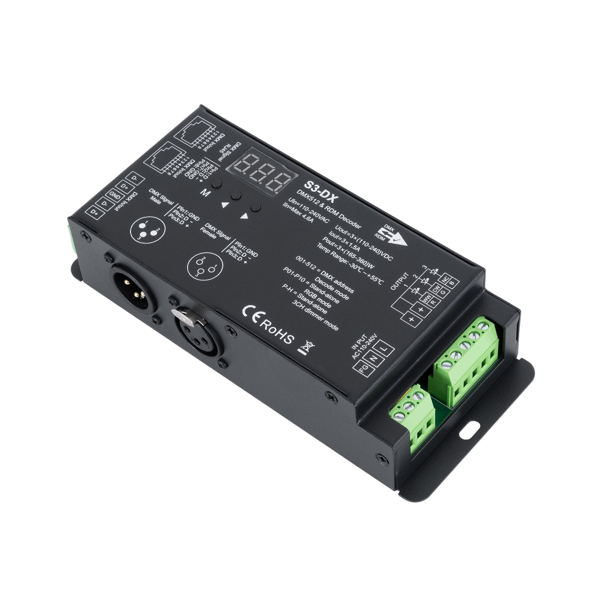 73144 S3-DX SKYDANCE AC DMX512 High Voltage LED Strip Decoder 3 Καναλιών AC 110-240V 3 x 1.5A 360W - Max 4.6A 360W - IP20 Π16.5 x Π7 x Υ3.7cm