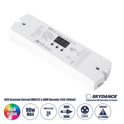 73145 D4C-L SKYDANCE DC DMX512 Constant Current & RDM Decoder 4 Καναλιών DC 12-48V 4 x 0.5A 22.5W - Max 2A 90W - IP20 Μ17 x Π5 x Υ2.5cm