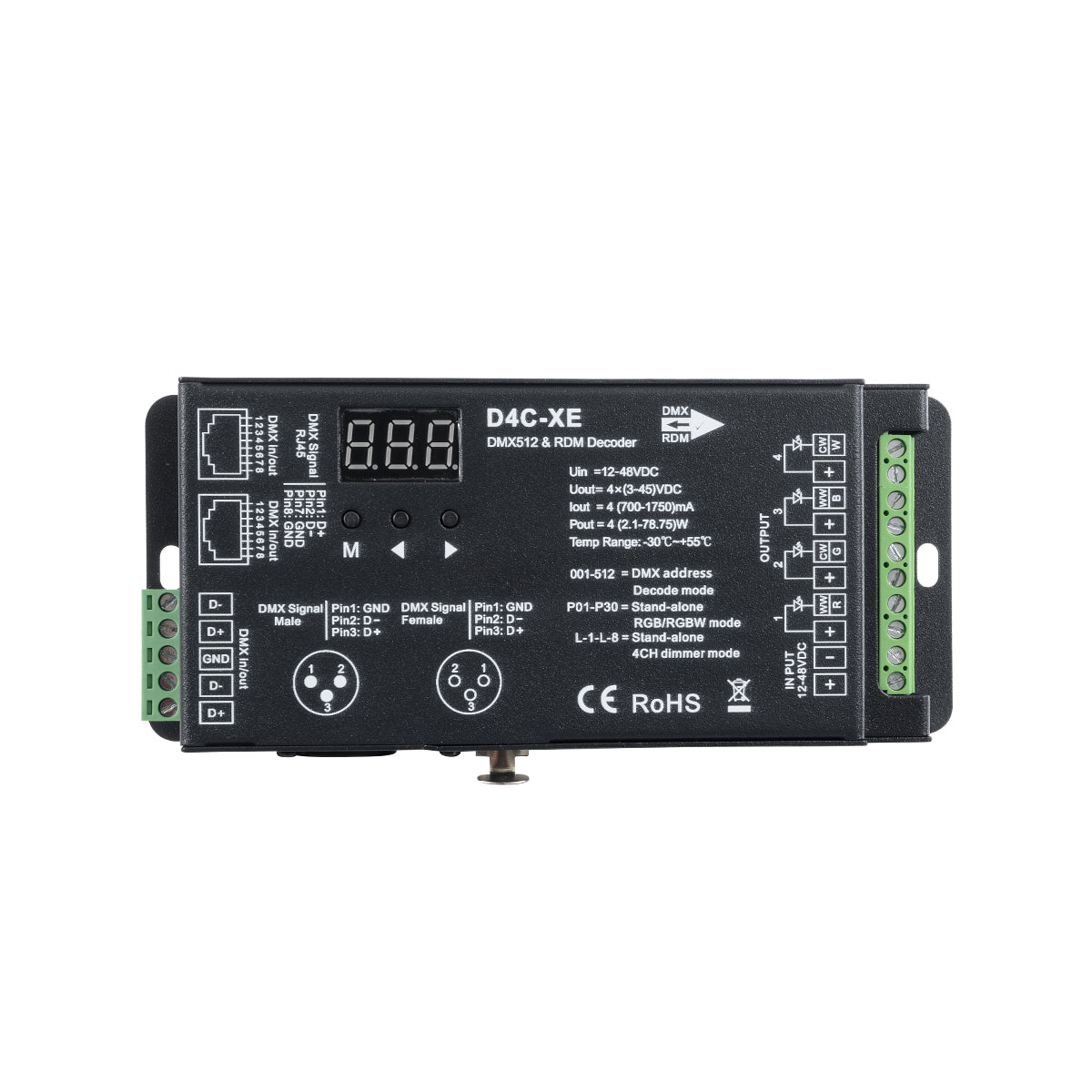 73147 D4C-XE SKYDANCE DC DMX512 Constant Current & RDM Decoder 4 Καναλιών DC 12-48V 4 x 1.75A 315W - Max 7A 315W - IP20 Π16.5 x Π7 x Υ3.7cm