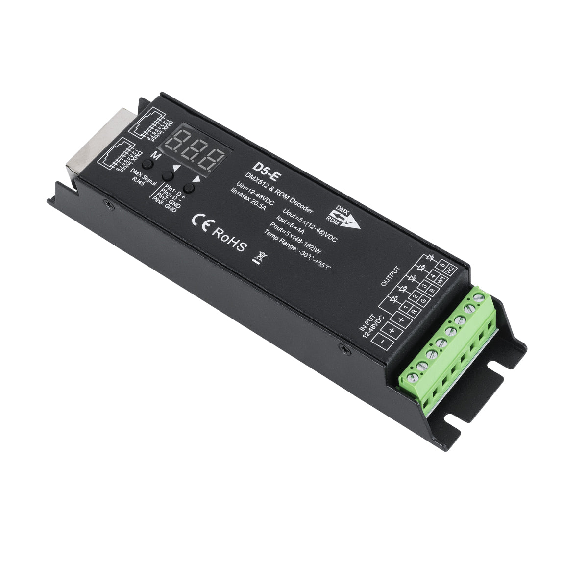 73148 D5-E SKYDANCE DC DMX512 & RDM Decoder 5 Καναλιών DC 12-48V 5 x 4A 960W - Max 20.5A 960W - IP20 Μ17.5 x Π4.5 x Υ3.3cm