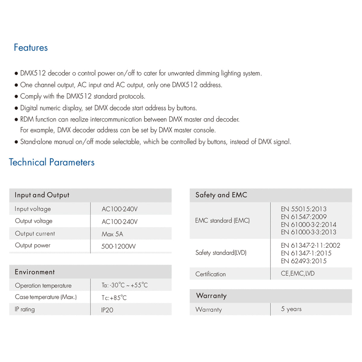 73156 DP SKYDANCE AC DMX512 Push Switch 1 Κανάλι AC 100-240V 1 x 5A 1200W - Max 5A 1200W - IP20 Μ17 x Π5 x Υ2.5cm