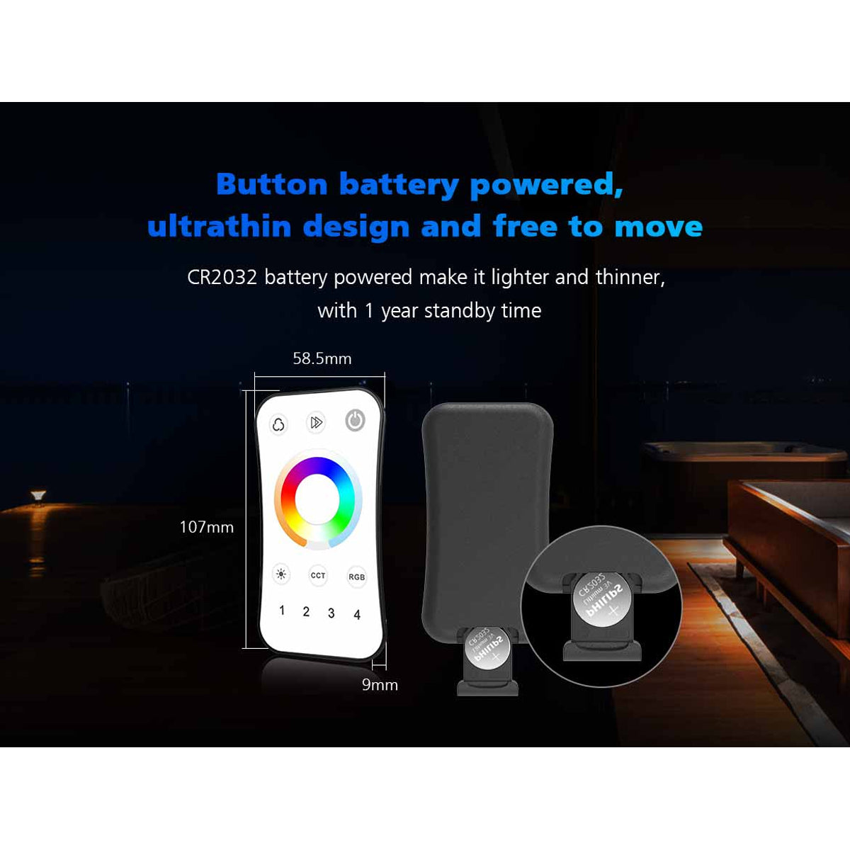 73158 R9 SKYDANCE Ασύρματο Χειριστήριο RF 2.4Ghz 1 Group για όλα τα Πολύχρωμα SKYDANCE Controller DC 3V 1 x CR2032 - IP20 Μ10.7 x Π5.8 x Υ1cm