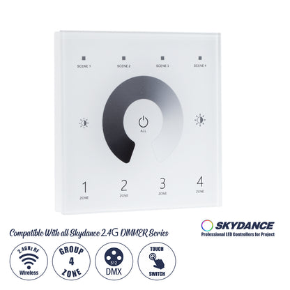 73159 T11 SKYDANCE Ασύρματο DMX512 Επιτοίχιο Χειριστήριο RF 2.4Ghz 4 Group για όλα τα SKYDANCE DMX512 Controller AC 100-240V Max 0.1A - IP20 Μ8.5 x Μ8.5 x Π8.5 x Υ3.5cm