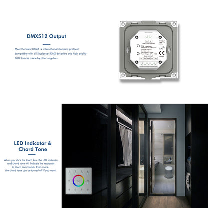73160 T12 SKYDANCE Ασύρματο DMX512 Επιτοίχιο Χειριστήριο RF 2.4Ghz 4 Group για όλα τα SKYDANCE DMX512 Controller AC 100-240V Max 0.1A - IP20 Μ8.5 x Π8.5 x Υ3.5cm