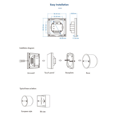 73160 T12 SKYDANCE Ασύρματο DMX512 Επιτοίχιο Χειριστήριο RF 2.4Ghz 4 Group για όλα τα SKYDANCE DMX512 Controller AC 100-240V Max 0.1A - IP20 Μ8.5 x Π8.5 x Υ3.5cm