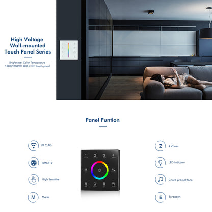 73160 T12 SKYDANCE Ασύρματο DMX512 Επιτοίχιο Χειριστήριο RF 2.4Ghz 4 Group για όλα τα SKYDANCE DMX512 Controller AC 100-240V Max 0.1A - IP20 Μ8.5 x Π8.5 x Υ3.5cm