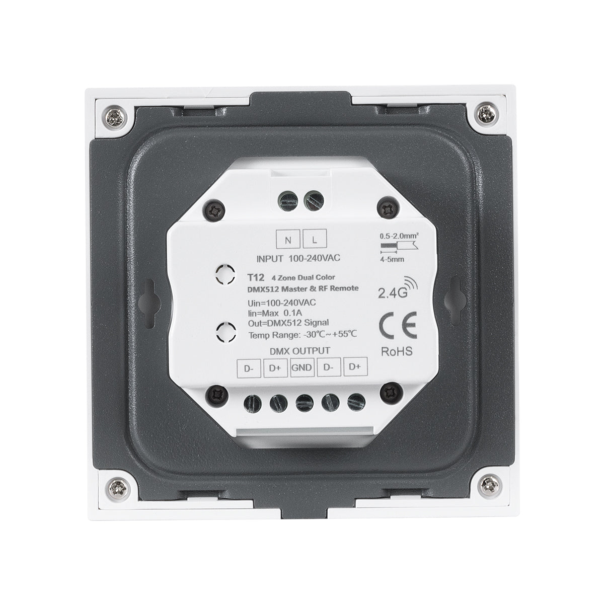 73160 T12 SKYDANCE Ασύρματο DMX512 Επιτοίχιο Χειριστήριο RF 2.4Ghz 4 Group για όλα τα SKYDANCE DMX512 Controller AC 100-240V Max 0.1A - IP20 Μ8.5 x Π8.5 x Υ3.5cm