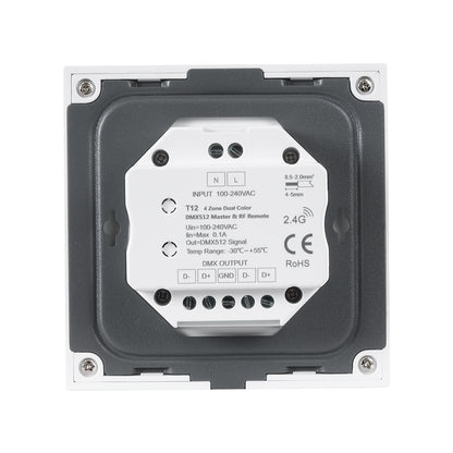 73160 T12 SKYDANCE Ασύρματο DMX512 Επιτοίχιο Χειριστήριο RF 2.4Ghz 4 Group για όλα τα SKYDANCE DMX512 Controller AC 100-240V Max 0.1A - IP20 Μ8.5 x Π8.5 x Υ3.5cm