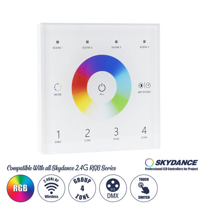 73161 T13 SKYDANCE Ασύρματο DMX512 Επιτοίχιο Χειριστήριο RF 2.4Ghz 4 Group για όλα τα SKYDANCE DMX512 Controller AC 100-240V Max 0.1A - IP20 Μ8.5 x Π8.5 x Υ3.5cm