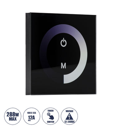 73318 Επιτοίχιο Dimmer Touch - Αφής 1 Καναλιου DC 12-24V 1 x 12A 288W - Max 12A 288W - IP20 Μ9 x Π9 x Υ3.5cm