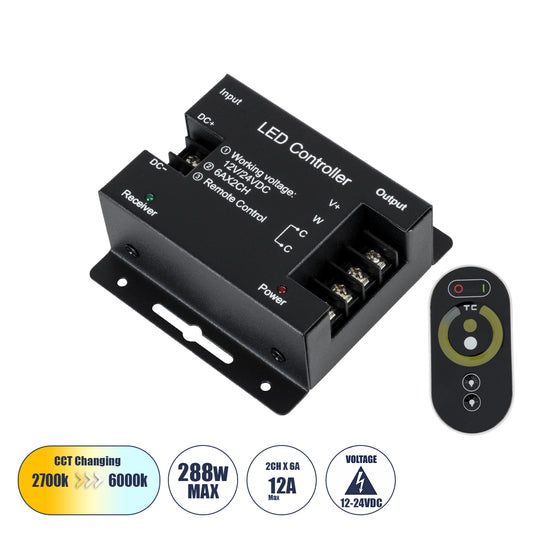 73351 RFTC-02 DC Dimmer High Speed Controller 2 Κανάλιων DC 12-24V 2 x 6A 288W - Max 12A 288W - IP20 Μ8.3 x Π8.3 x Υ3.2cm