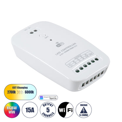 73355 Ασύρματος WiFi LED RGBW+WW+CCT Controller IOS/Android 2in1 DC 9-24V Max 180W