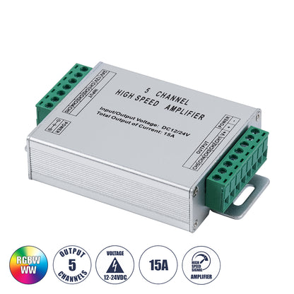 73395 High Speed LED Amplifier 5 Channels - Ενισχυτής Σήματος Υψηλών Ταχυτήτων LED 5 Καναλιών DC 12-24V RGBW+WW Max 360W Μ10.5 x Π6.3 x Υ2.3cm