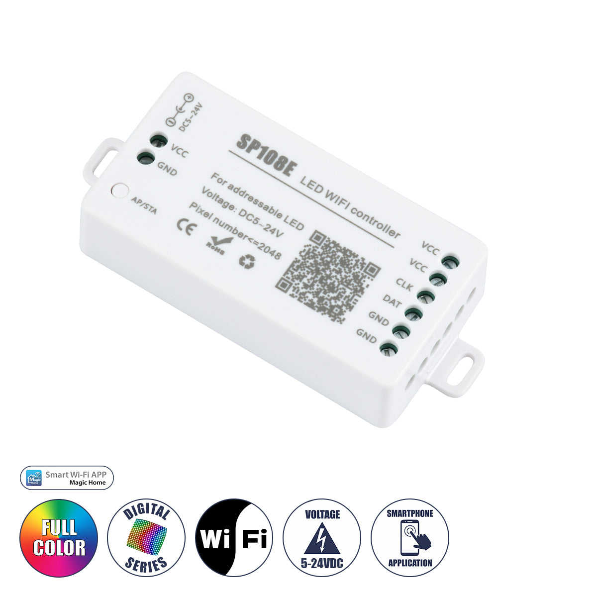 73409 SP108E Ασύρματος WiFi LED FULL COLOR Magic Digital Pixel Controller iOS/Android για LED Digital Πολύχρωμα και Μονόχρωμα Προϊόντα DC 5-24V 1 x 2048 IC Max