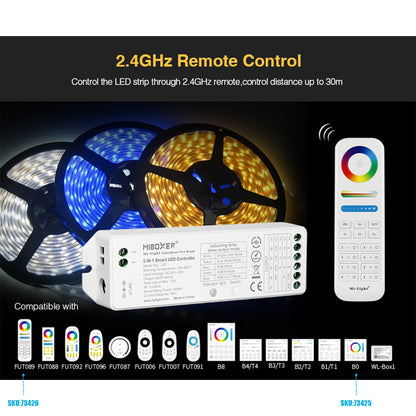 73422 LS2 Mi-BOXER DC RF 2.4Ghz 5 in 1 Dimmer High Speed Controller / Dimmer 5 Καναλιών DC 12-24V 5 x 3A 72W - Max 15A 360W - IP20 RGBW+WW Μ13 x Π5 x Υ2.5cm