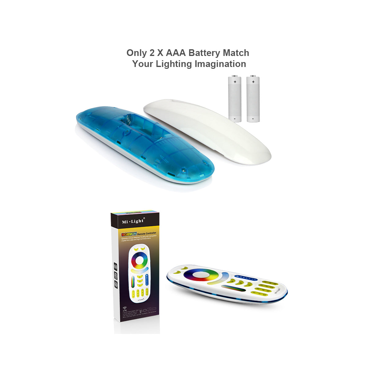 73434 FUT092 Mi-Light Ασύρματο Χειριστήριο Αφής RF 2.4Ghz 4 Group για όλα τα RGBW+WW Mi-BOXER Controller DC 3V 2 x AAA - IP20 Λευκό - Μ13.7 x Π5.5 x Υ2cm