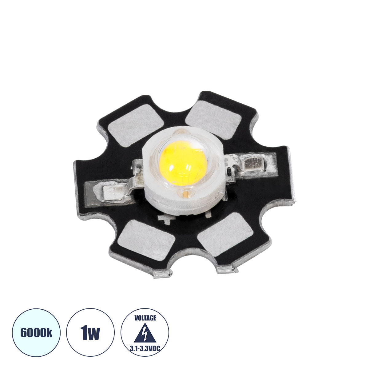 73740 High Power Star LED - Υψηλής Ισχύος Star LED 1W DC 3.2V Ψυχρό Λευκό 6000K Φ2 x Υ0.6cm