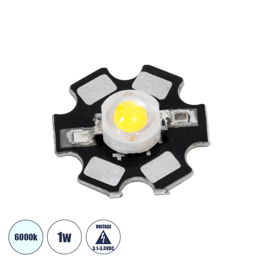 73740 High Power Star LED - Υψηλής Ισχύος Star LED 1W DC 3.2V Ψυχρό Λευκό 6000K Φ2 x Υ0.6cm