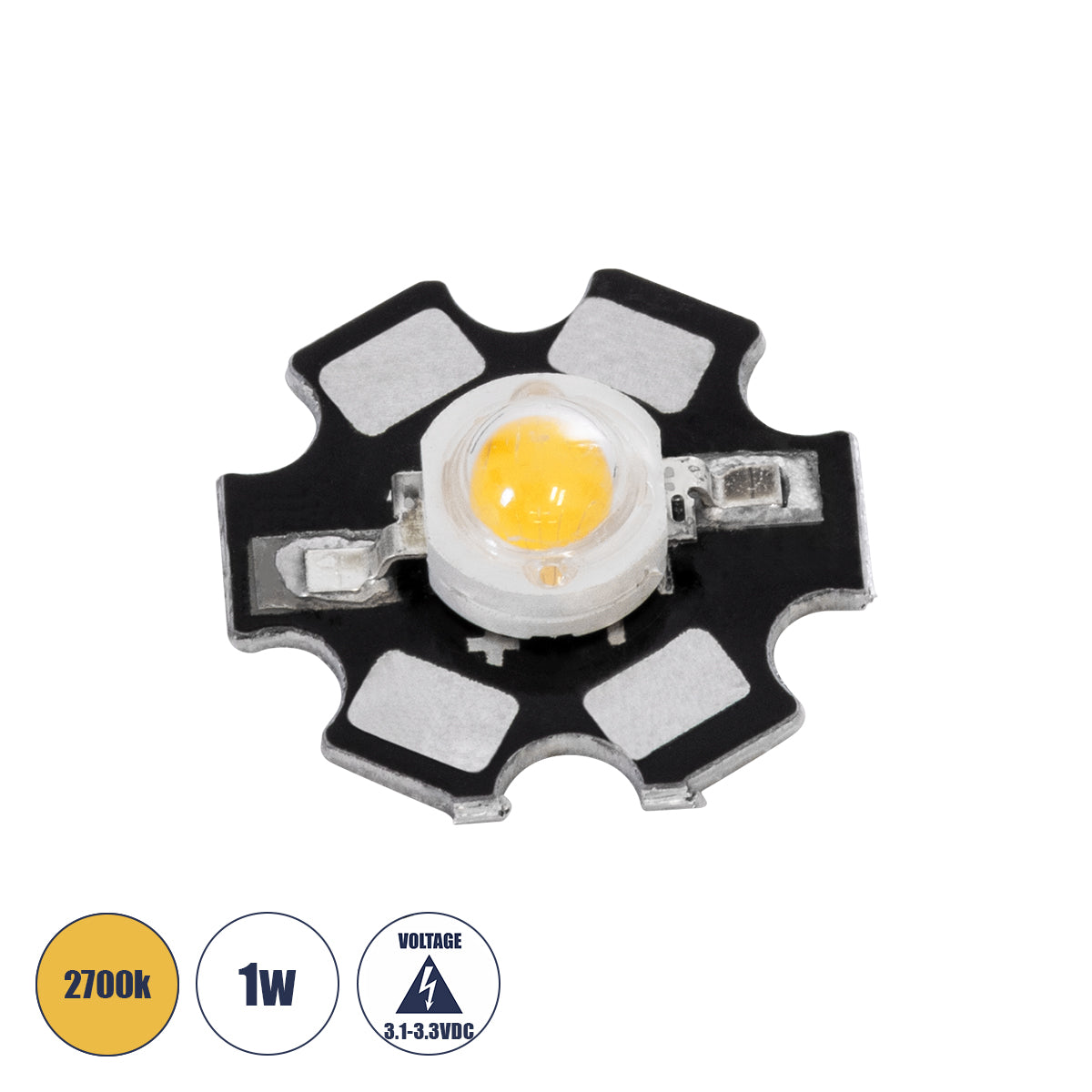 73743 High Power Star LED - Υψηλής Ισχύος Star LED 1W DC 3.2V Θερμό Λευκό 2700K Φ2 x Υ0.6cm