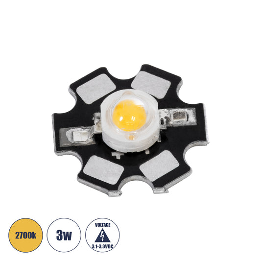 73744 High Power Star LED - Υψηλής Ισχύος Star LED 3W DC 3.2V Θερμό Λευκό 2700K Φ2 x Υ0.6cm