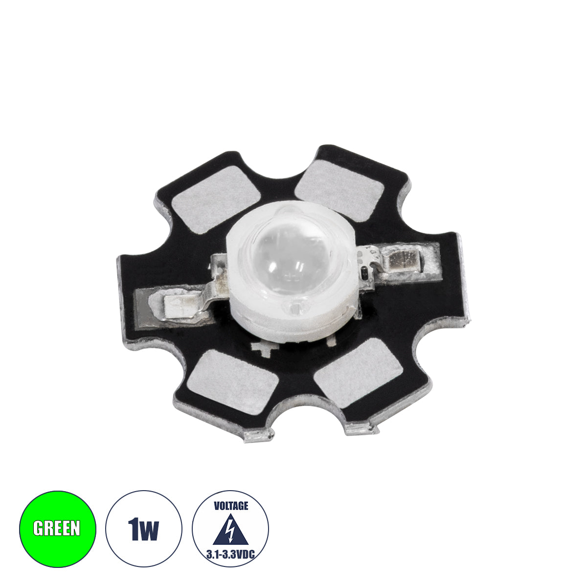 73749 High Power Star LED - Υψηλής Ισχύος Star LED 1W DC 3.2V Πράσινο Φ2 x Υ0.6cm