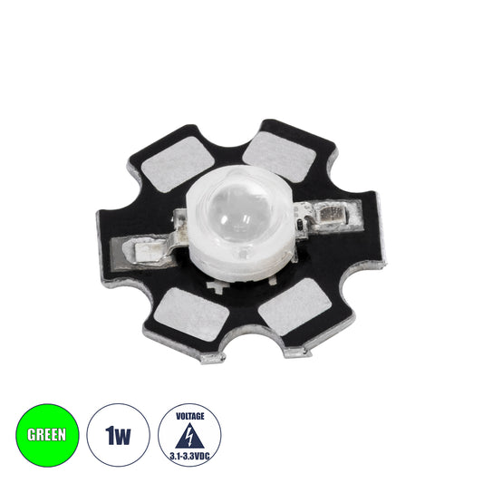 73749 High Power Star LED - Υψηλής Ισχύος Star LED 1W DC 3.2V Πράσινο Φ2 x Υ0.6cm