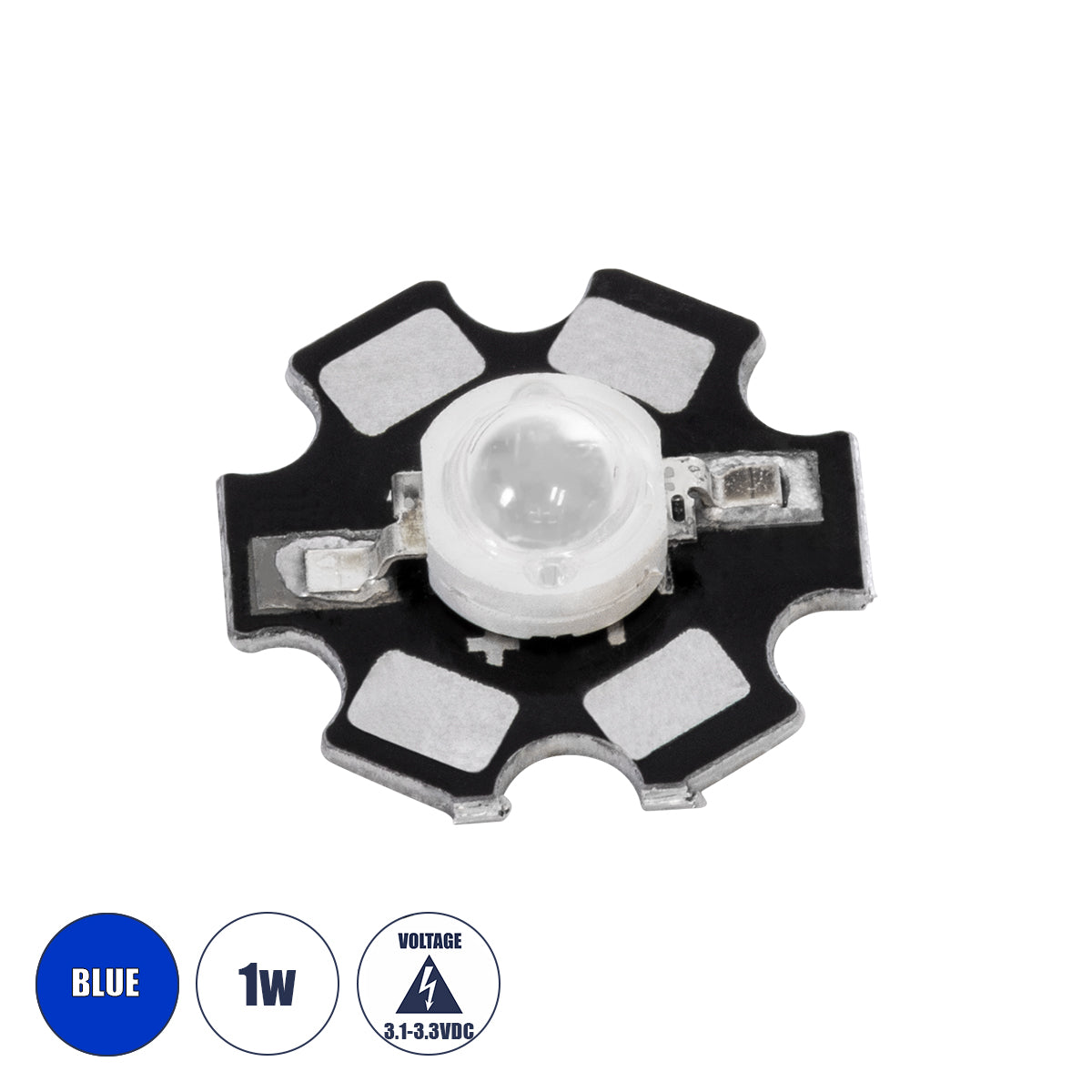 73752 High Power Star LED - Υψηλής Ισχύος Star LED 1W DC 3.2V Μπλε Φ2 x Υ0.6cm