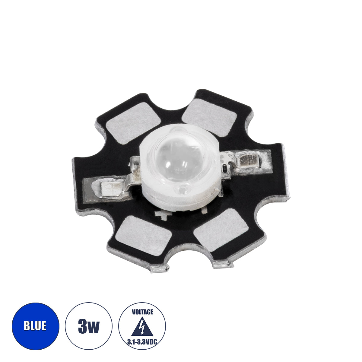 73753 High Power Star LED - Υψηλής Ισχύος Star LED 3W DC 3.2V Μπλε Φ2 x Υ0.6cm