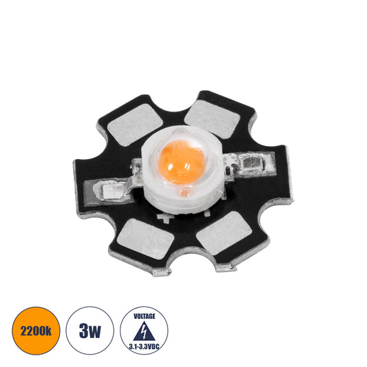 73756 High Power Star LED - Υψηλής Ισχύος Star LED 3W DC 3.2V Ultra Θερμό Λευκό 2200K Φ2 x Υ0.6cm