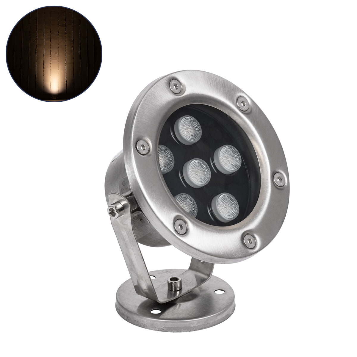 UNDERWATER-DINA 90676 Υποβρύχιος Προβολέας Σποτ για Σιντριβάνια/Πισίνες LED 6W 660lm 30° DC 24V Αδιάβροχο IP68 Θερμό Λευκό 2700K Dimmable - Ανοξείδωτο Ατσάλι 304 - Μ12 x Π12 x Υ14
