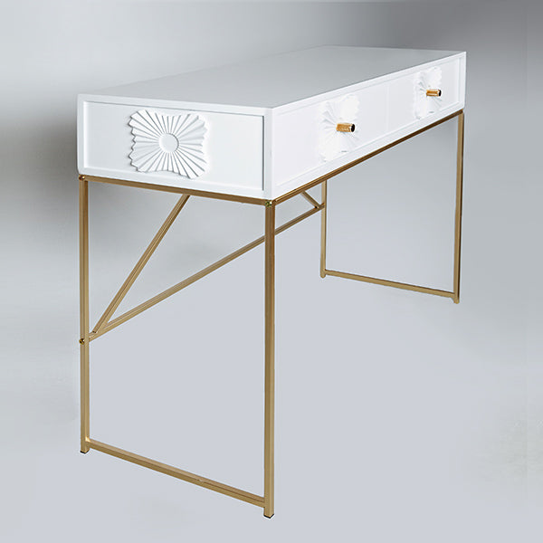 ΚΟΝΣΟΛΑ ΞΥΛΙΝΗ ΛΕΥΚΗ ΜΕΤΑΛΛΙΚΑ ΠΟΔΙΑ ΧΡΥΣΑ 100x39x77