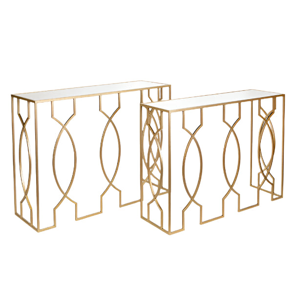 ΚΟΝΣΟΛΑ ΜΕΤΑΛΛΙΚΗ ΧΡΥΣΗ ΕΠΙΦΑΝΕΙΑ ΓΥΑΛΙ ΣΕΤ 2 ΤΜΧ S:101.5x30.5x73.5 L:106.5x35.5x79