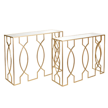 ΚΟΝΣΟΛΑ ΜΕΤΑΛΛΙΚΗ ΧΡΥΣΗ ΕΠΙΦΑΝΕΙΑ ΓΥΑΛΙ ΣΕΤ 2 ΤΜΧ S:101.5x30.5x73.5 L:106.5x35.5x79