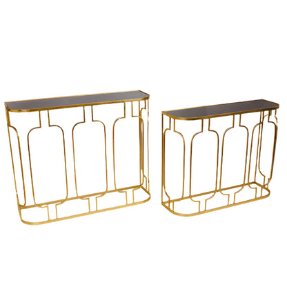 ΚΟΝΣΟΛΑ ΜΕΤΑΛΛΙΚΗ ΧΡΥΣΗ ΕΠΙΦΑΝΕΙΑ ΓΥΑΛΙ ΜΑΥΡΟ ΣΕΤ 2 ΤΜΧ S:90x27x73 L:100x30x82