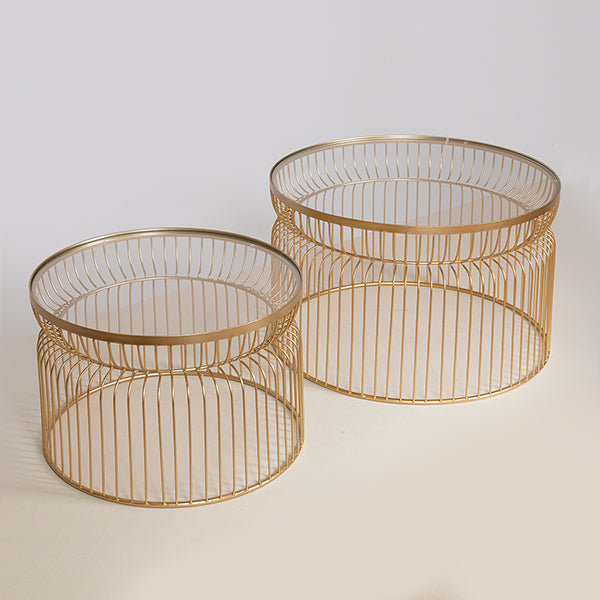 S/2 ΤΡΑΠΕΖΑΚΙΑ ΜΕΤΑΛΛΙΚΑ ΧΡΥΣA ME ΓΥΑΛΙ 65x65x40/52.5x52.5x34