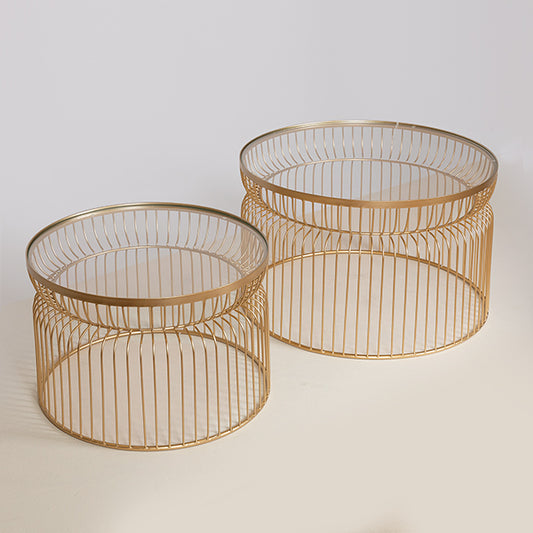 S/2 ΤΡΑΠΕΖΑΚΙΑ ΜΕΤΑΛΛΙΚΑ ΧΡΥΣA ME ΓΥΑΛΙ 65x65x40/52.5x52.5x34