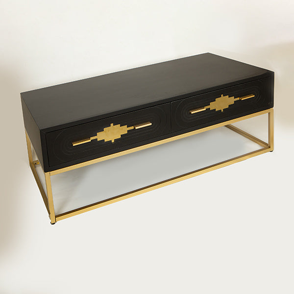 ΤΡΑΠΕΖΑΚΙ ΣΑΛΟΝΙΟΥ ΞΥΛΙΝΟ ΜΑΥΡΟ ΜΕΤΑΛΛΙΚΑ ΠΟΔΙΑ ΧΡΥΣΑ 120x60x45