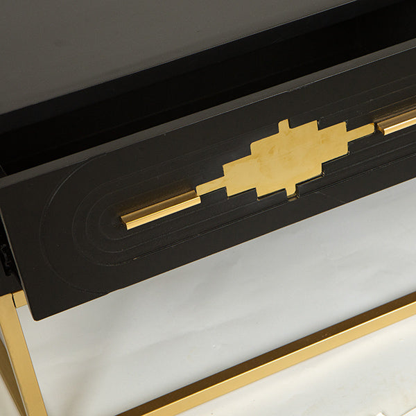 ΤΡΑΠΕΖΑΚΙ ΣΑΛΟΝΙΟΥ ΞΥΛΙΝΟ ΜΑΥΡΟ ΜΕΤΑΛΛΙΚΑ ΠΟΔΙΑ ΧΡΥΣΑ 120x60x45