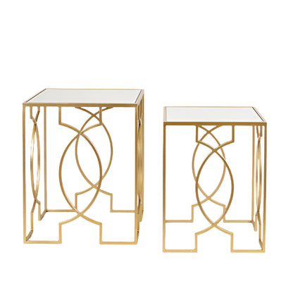 ΤΡΑΠΕΖΑΚΙΑ ΒΟΗΘΗΤΙΚΑ ΜΕΤΑΛΛΙΚΑ ΧΡΥΣΟ ΕΠΙΦΑΝΕΙΑ ΓΥΑΛΙ ΣΕΤ 2 ΤΜΧ S:35.5x35.5x46.5 L:40.5x40.5x51.5