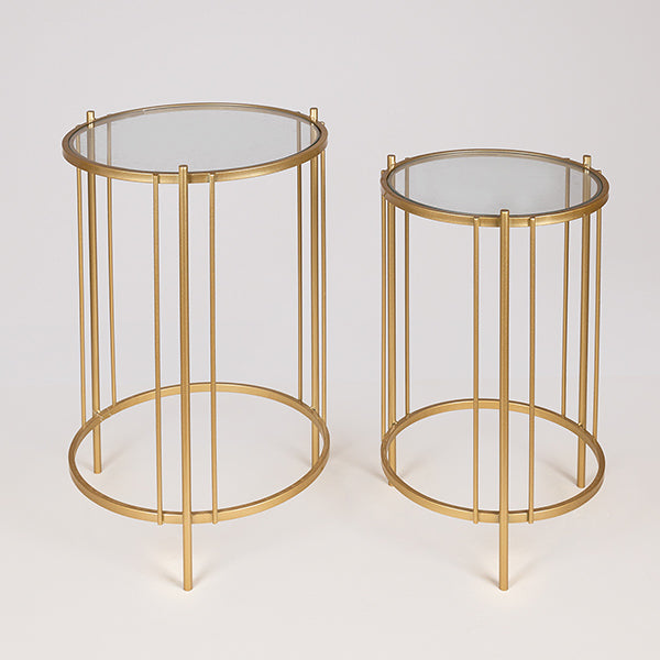 S/2 ΒΟΗΘΗΤΙΚA ΤΡΑΠΕΖΑΚΙA ΜΕΤΑΛΛΙΚA ΜΕ ΓΥΑΛΙ ΧΡΥΣΑ 42x42x67/35x35x60