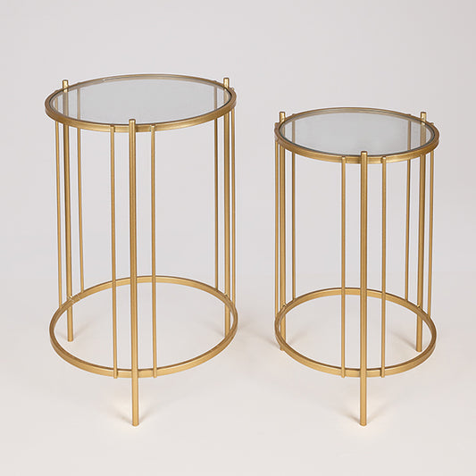 S/2 ΒΟΗΘΗΤΙΚA ΤΡΑΠΕΖΑΚΙA ΜΕΤΑΛΛΙΚA ΜΕ ΓΥΑΛΙ ΧΡΥΣΑ 42x42x67/35x35x60