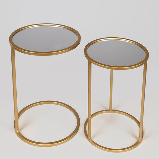 S/2 ΒΟΗΘΗΤΙΚA ΤΡΑΠΕΖΑΚΙΑ ΜΕΤΑΛΛΙΚΑ ΜΕ ΓΥΑΛΙ ΧΡΥΣΑ 38x38x55.5/33x33x50.5