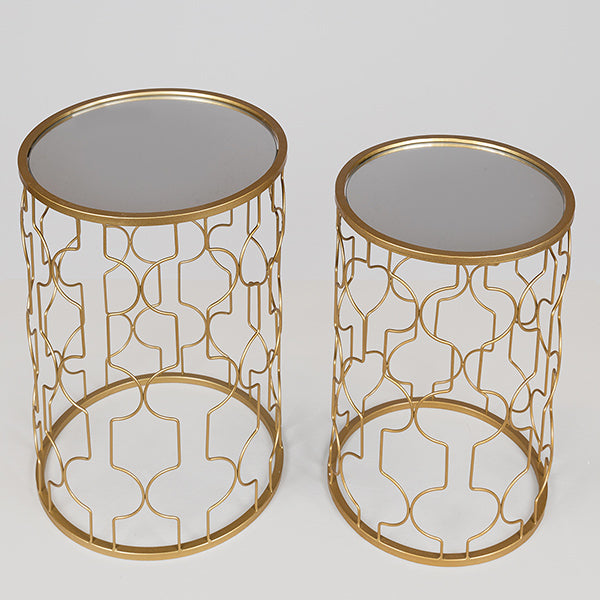 S/2 ΒΟΗΘΗΤΙΚΑ ΤΡΑΠΕΖΑΚΙΑ ΜΕΤΑΛΛΙΚΑ ΜΕ ΓΥΑΛΙ ΧΡΥΣΑ 38x38x55.5/33x33x50.5