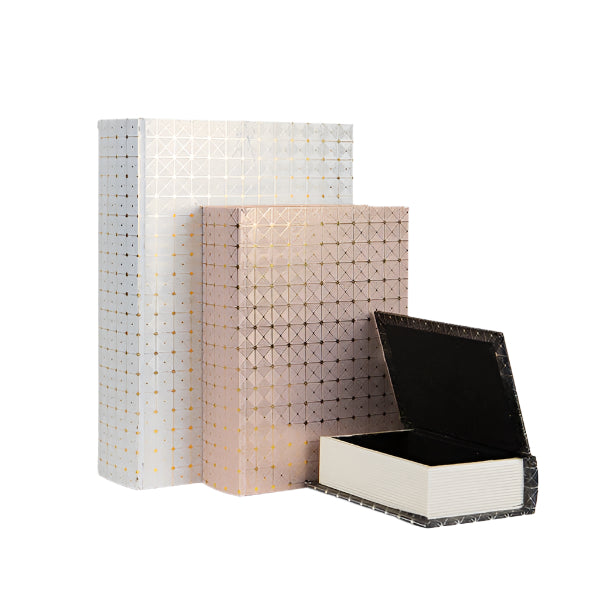 ΔΙΑΚΟΣΜΗΤΙΚΑ ΚΟΥΤΙΑ ΒΙΒΛΙΑ ΞΥΛΙΝΑ ΓΚΡΙ ΡΟΖ ΜΑΥΡΟ ΣΕΤ 3 ΤΜΧ S:16x11x3 M:23x17x4.5 L:30x21.5x6