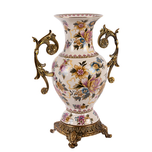 ΒΑΖΟ ΠΟΡΣΕΛΑΝΗ ΛΕΥΚΟ ΜΕ ΧΡΥΣΑ ΛΟΥΛΟΥΔΙΑ 33x14.5x36