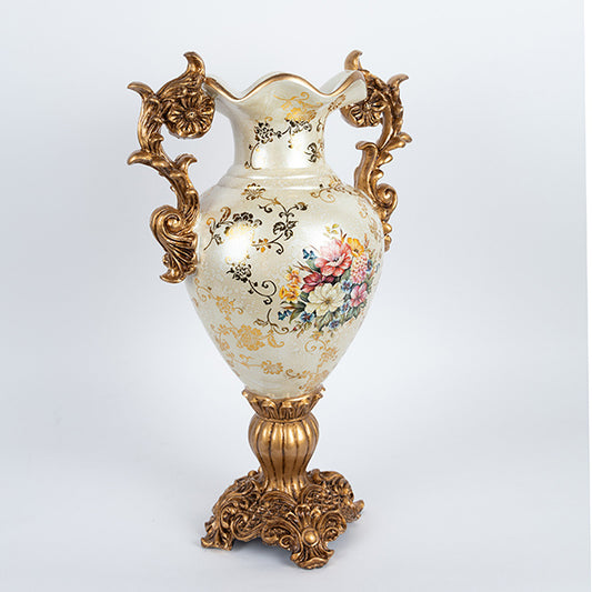 ΒΑΖΟ ΠΟΡΣΕΛΑΝINO ΜΕ ΠΟΛΥΡΕΖΙΝ ΛΕΥΚΟ - ΧΡΥΣΟ 34x22x50