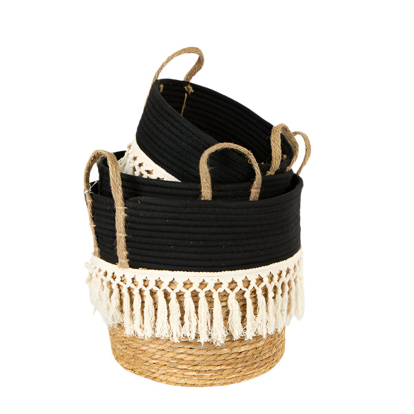 ΚΑΛΑΘΙΑ ΨΑΘΙΝΑ ΜΕ ΚΡΟΣΣΙΑ ΚΑΦΕ & ΜΑΥΡΟ ΣΕΤ 3 ΤΜΧ S:25x17x23 M:28x22x25 L:35x28x30