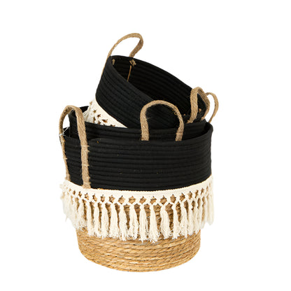 ΚΑΛΑΘΙΑ ΨΑΘΙΝΑ ΜΕ ΚΡΟΣΣΙΑ ΚΑΦΕ & ΜΑΥΡΟ ΣΕΤ 3 ΤΜΧ S:25x17x23 M:28x22x25 L:35x28x30