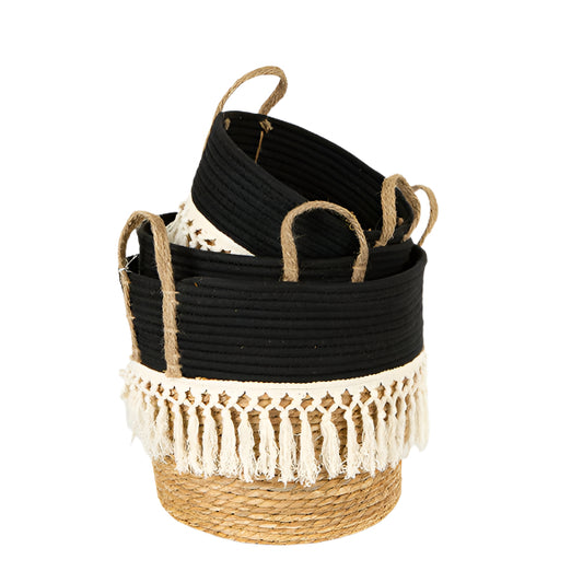 ΚΑΛΑΘΙΑ ΨΑΘΙΝΑ ΜΕ ΚΡΟΣΣΙΑ ΚΑΦΕ & ΜΑΥΡΟ ΣΕΤ 3 ΤΜΧ S:25x17x23 M:28x22x25 L:35x28x30