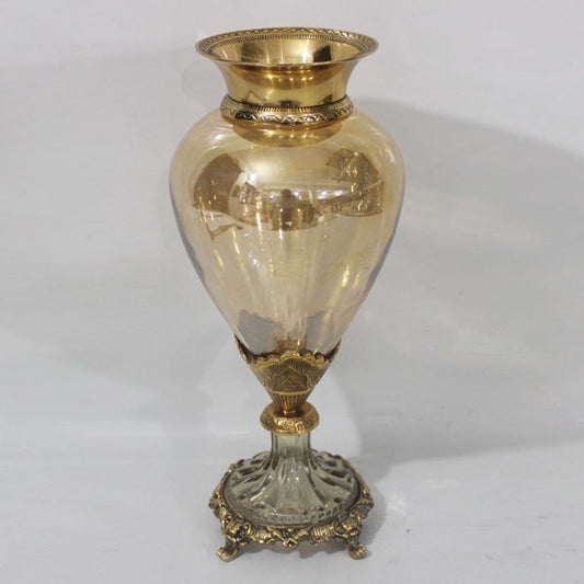 ΒΑΖΟ ΓΥΑΛΙΝΟ ΜΕ ΜΕΤΑΛΛΙΚΑ ΤΕΛΕΙΩΜΑΤΑ ΑΝΤΙΚΕ ΧΡΥΣΟ-ΜΕΛΙ ΓΥΑΛΙ 17x17x38